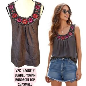 Y2K VTG. 100% SILK INSANE BEADED YOANA BARASCHI TOP BLOUSE XS/SMALL